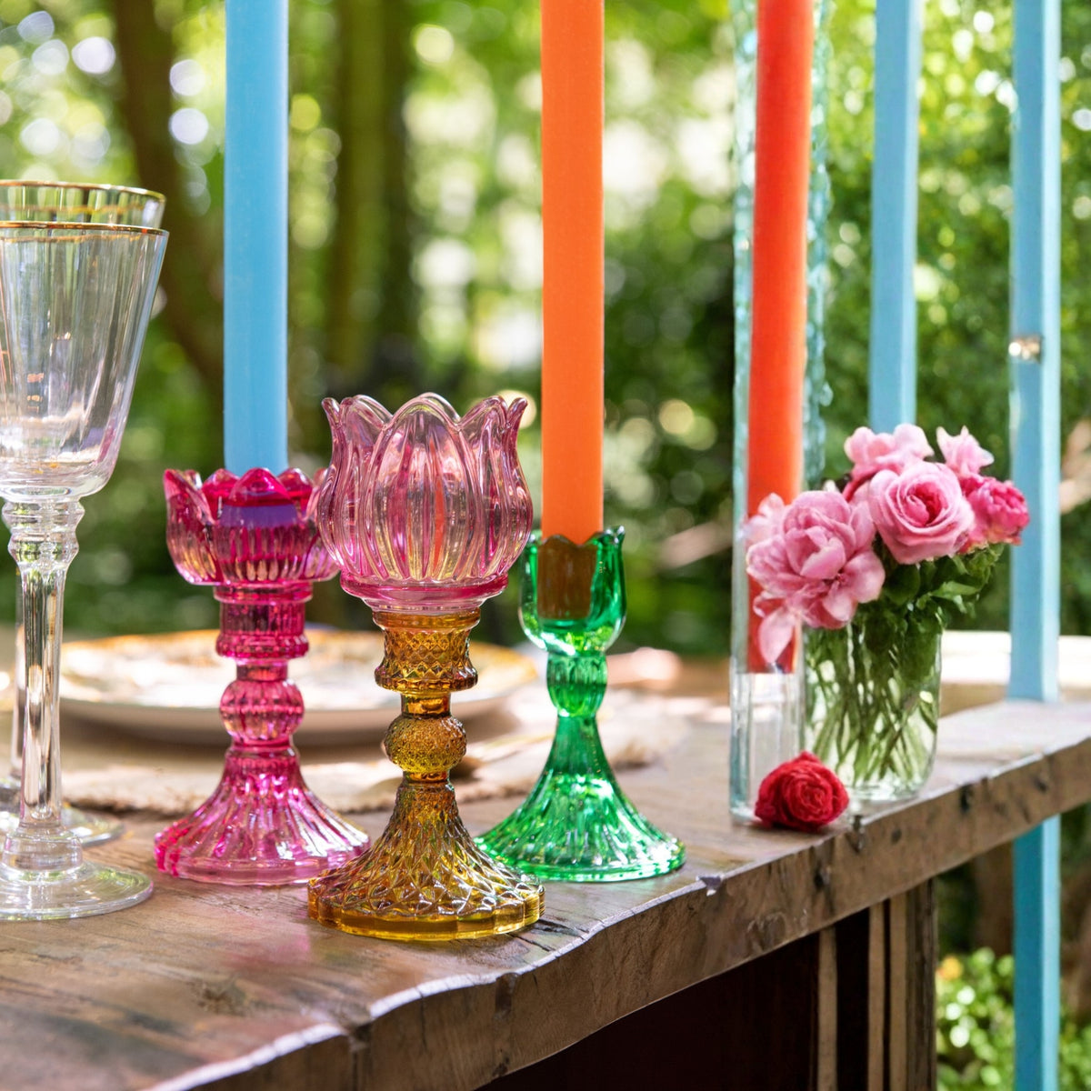 Lot de 3 bougeoirs Rose Verre Mix J-Line