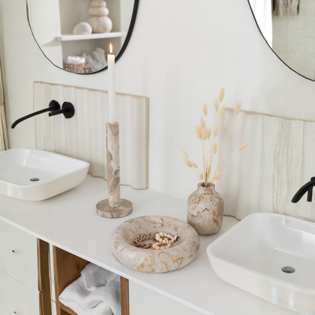 Luxueux Bol Bas en Marbre Beige Petit J-Line