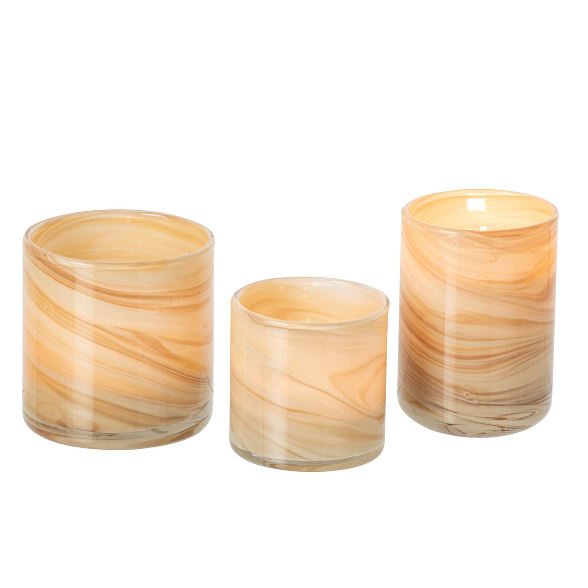 Lot de 3 photophores en verre marbré beige clair/laiton J-Line