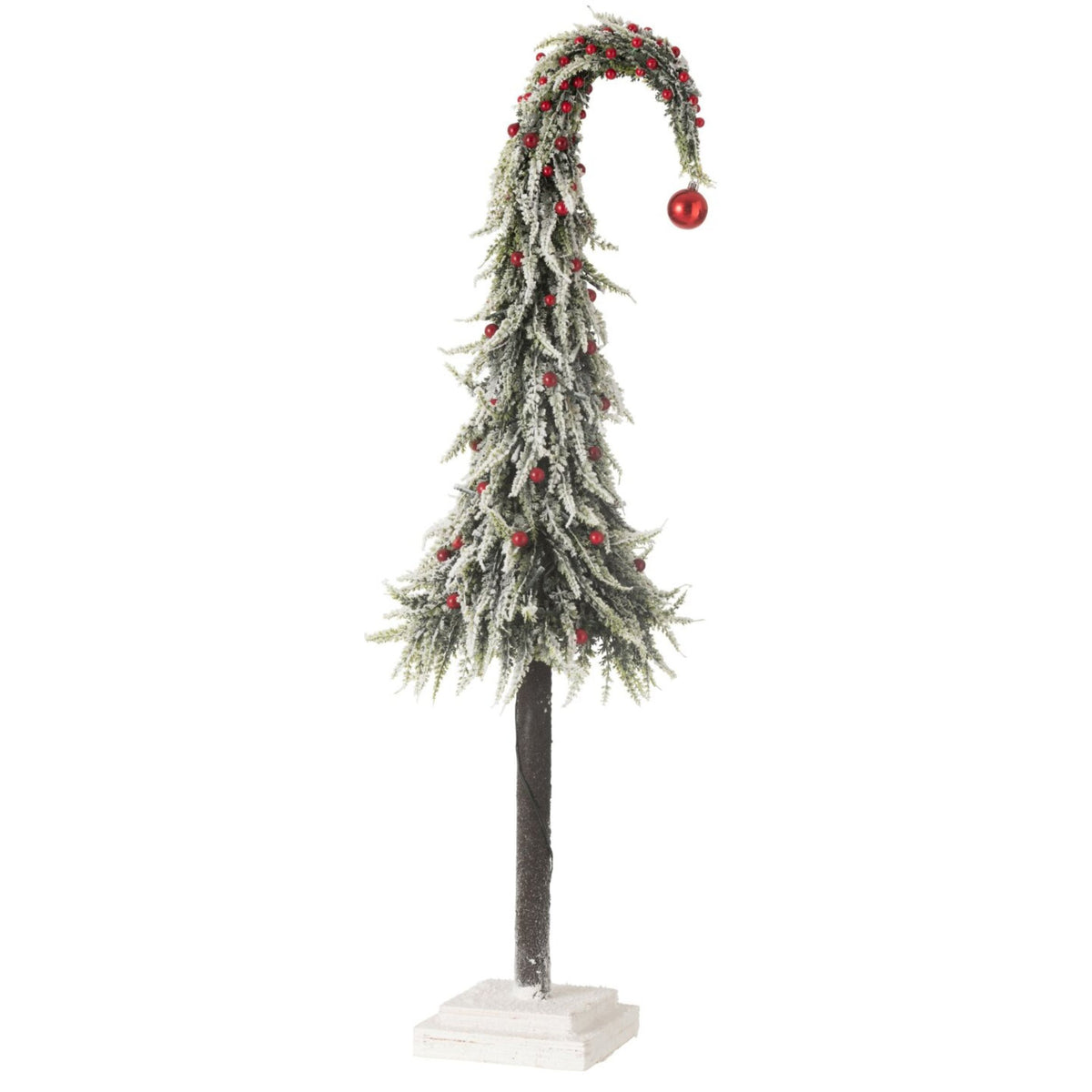 Sapin de Noël Bonnet+LED Neige artificielle Vert/Rouge Large H100cm J-Line