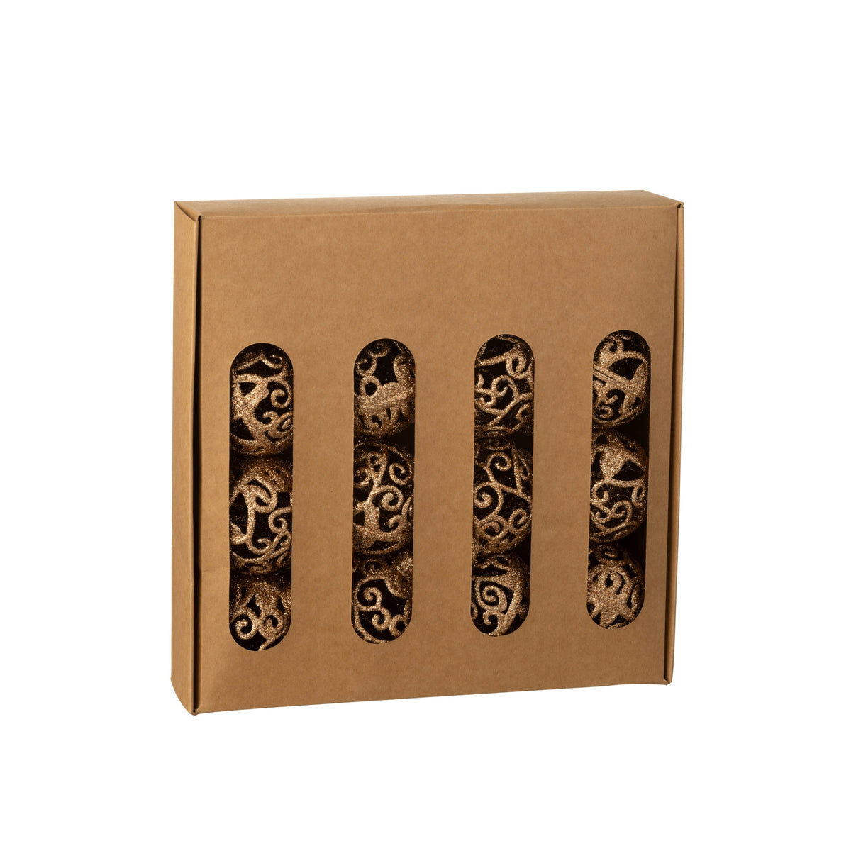 Boîte de 16 boules de Noël motif baroque en plastique couleur pêche J-Line