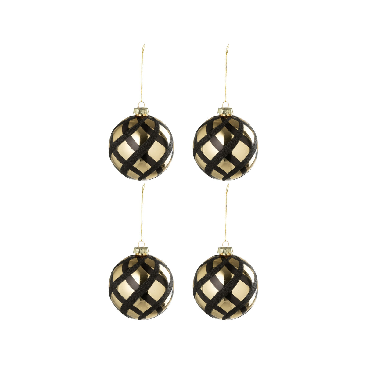 Boîte de 4 boules de Noël en verre quadrillé doré/noir J-Line