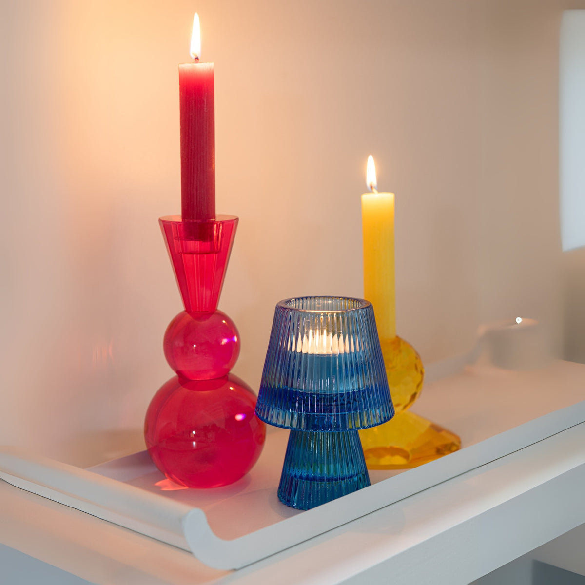Bougeoir boule en verre jaune/orange, lot de 3 J-Line