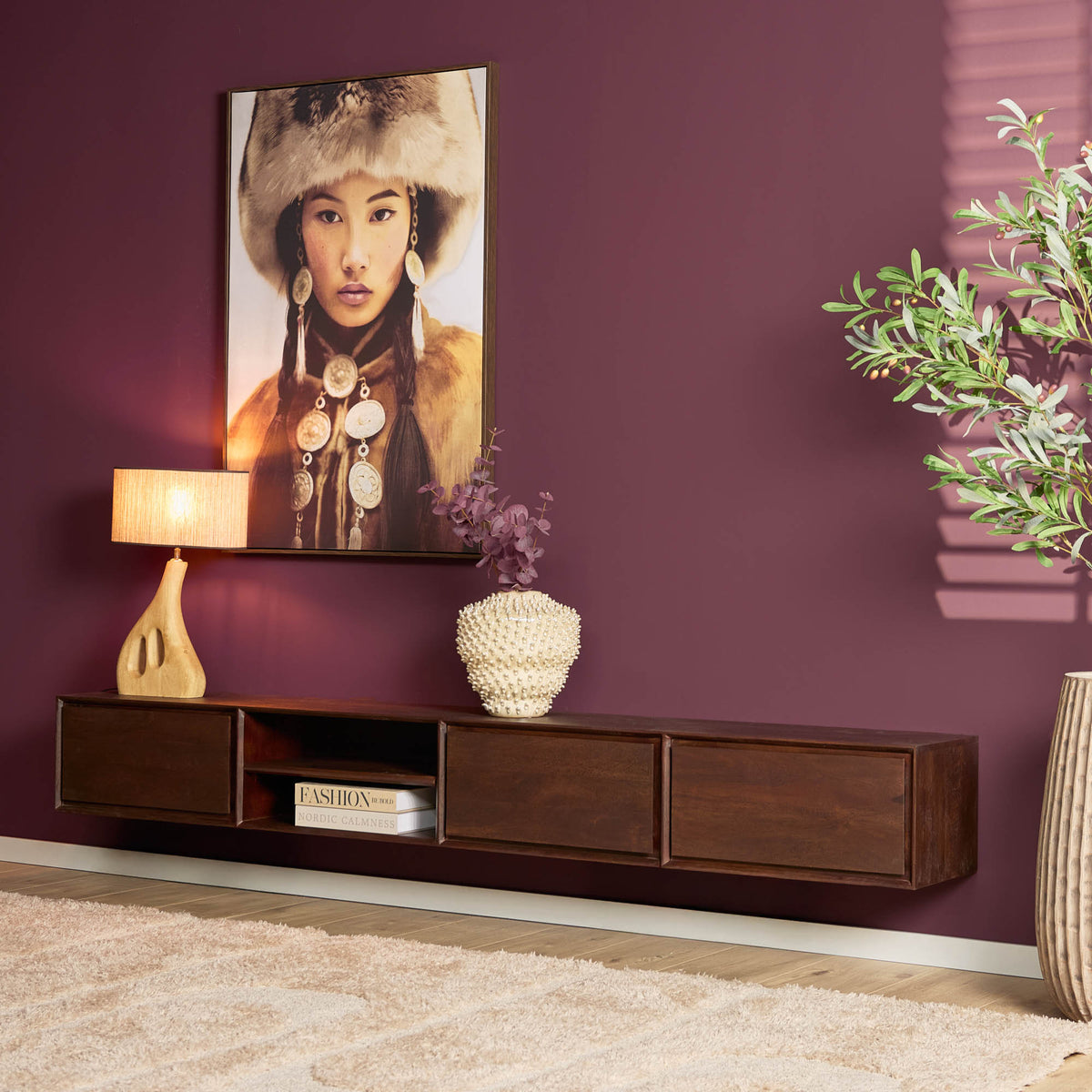 Meuble TV suspendu Ambiance Bois de Manguier Marron 240cm Starfurn