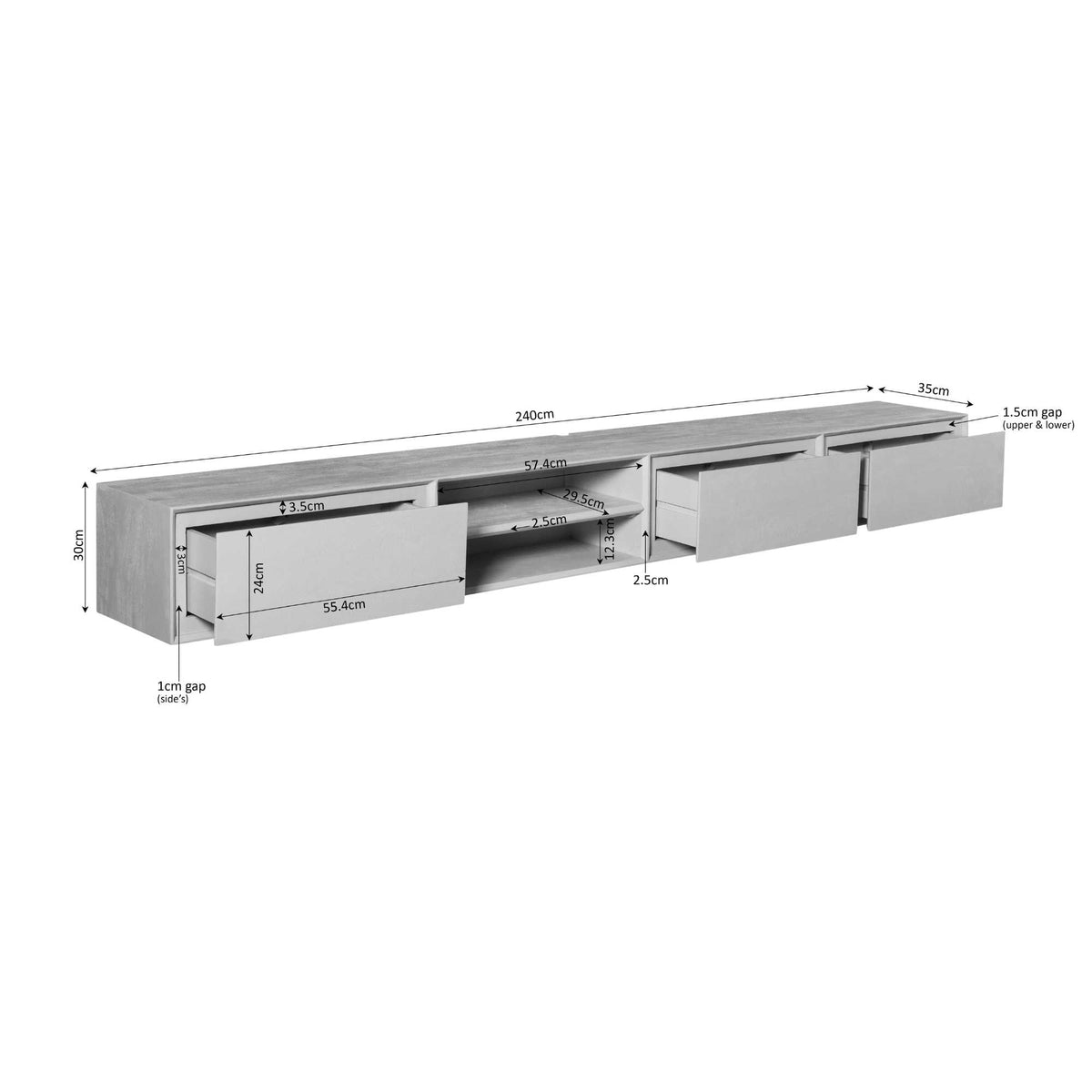 Meuble TV suspendu Ambiance Bois de Manguier Marron 240cm Starfurn