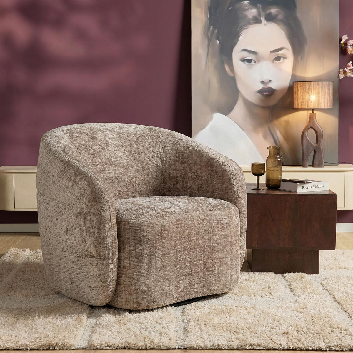 Fauteuil Yara pivotant en tissu Clay Starfurn
