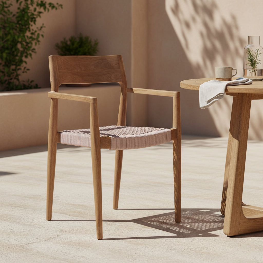 Chaise de salle à manger en teck Freya avec accoudoirs naturel lot de 2 Raw Materials