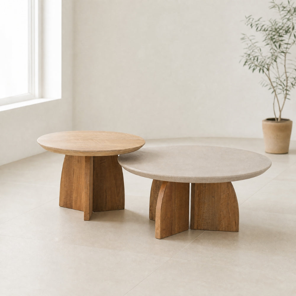 DTP Home Table basse Nova Lot de 2 Teck + Travertin
