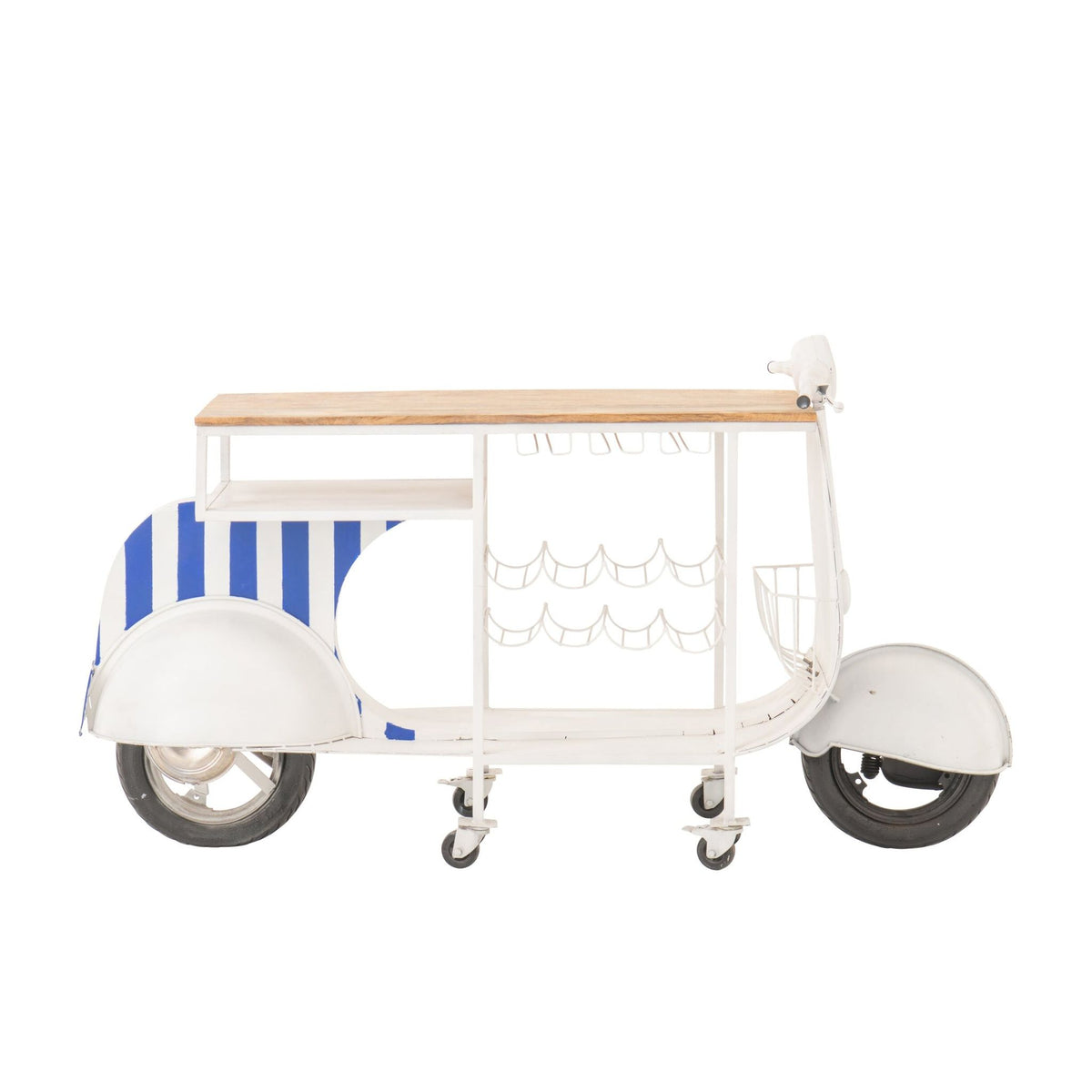 Meuble de bar rétro scooter rayé fer bleu/blanc J-Line