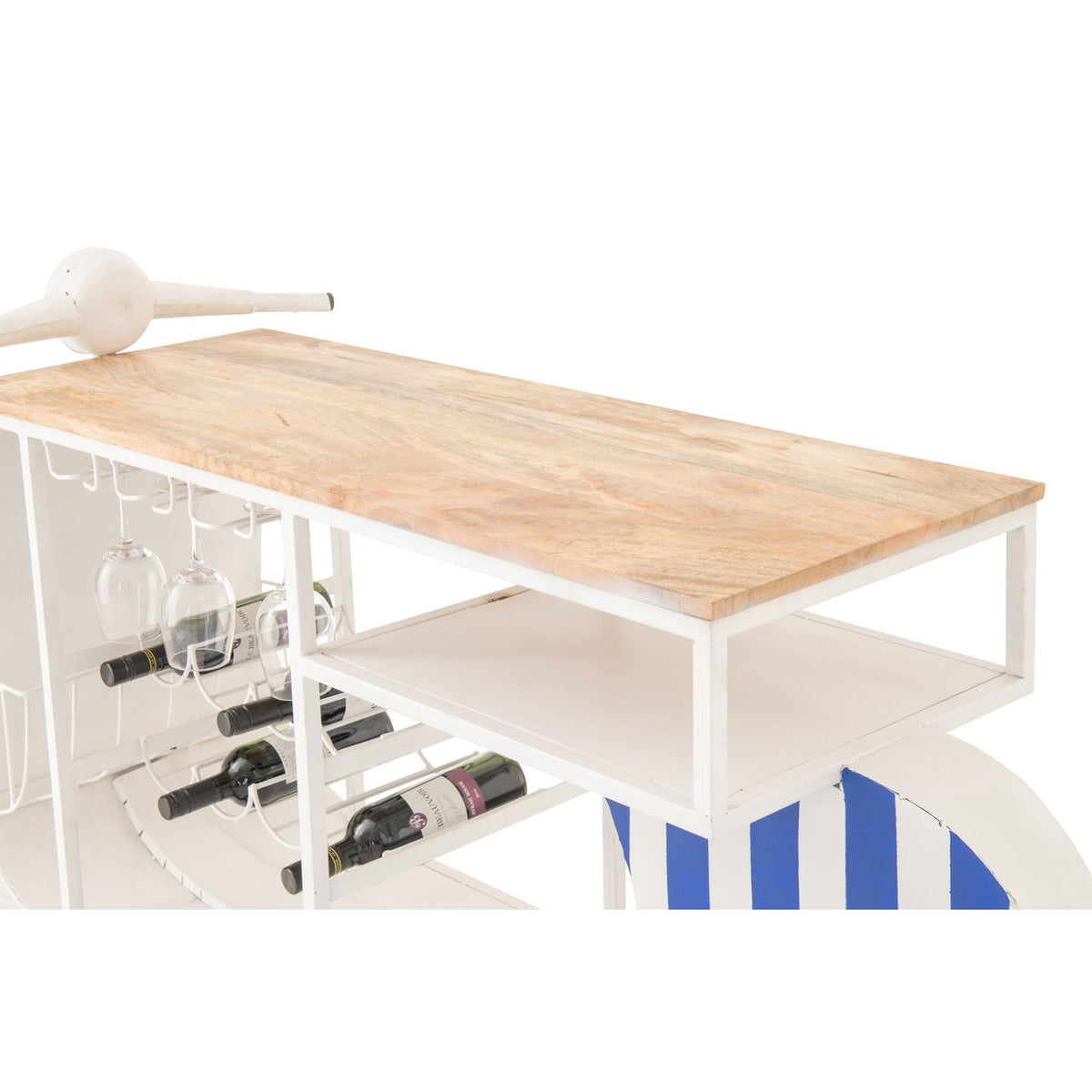 Meuble de bar rétro scooter rayé fer bleu/blanc J-Line
