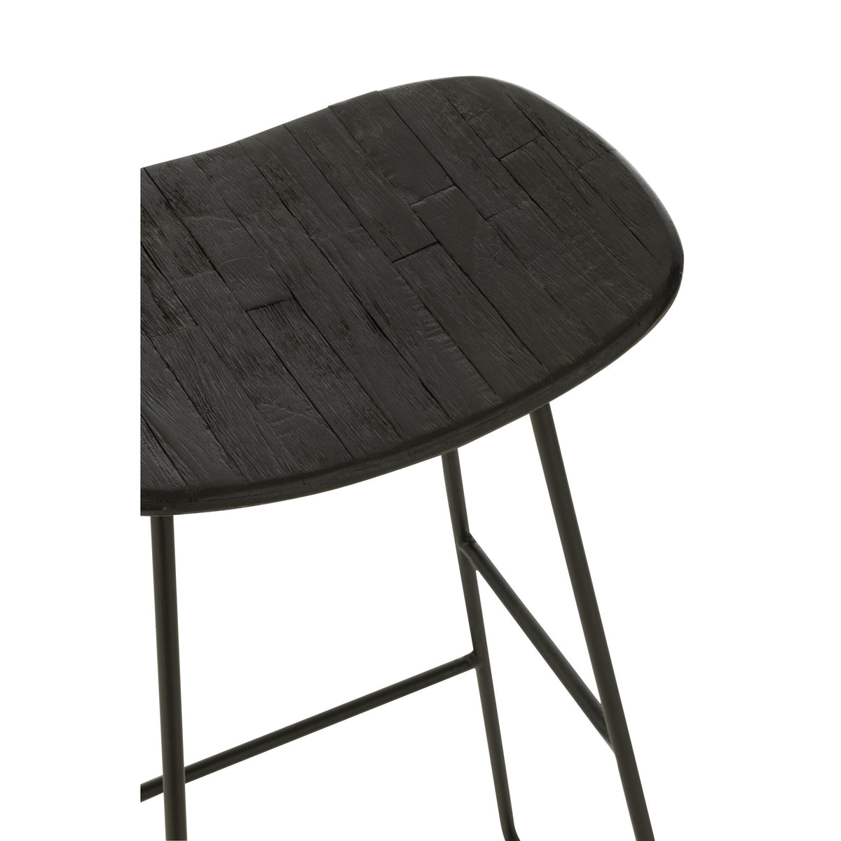 Tabouret de bar rectangulaire en teck recyclé noir, grand modèle, J-Line