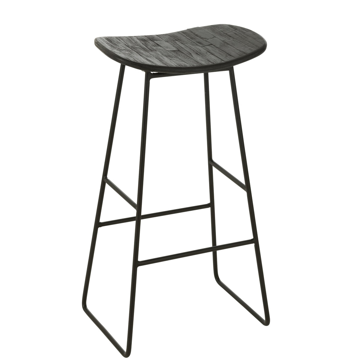 Tabouret de bar rectangulaire en teck recyclé noir, grand modèle, J-Line