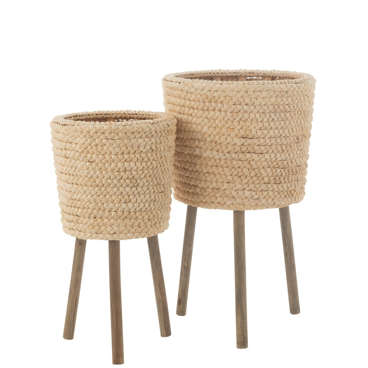Lot de 2 pots de fleurs ronds en feuilles de maïs/contreplaqué naturel J-Line