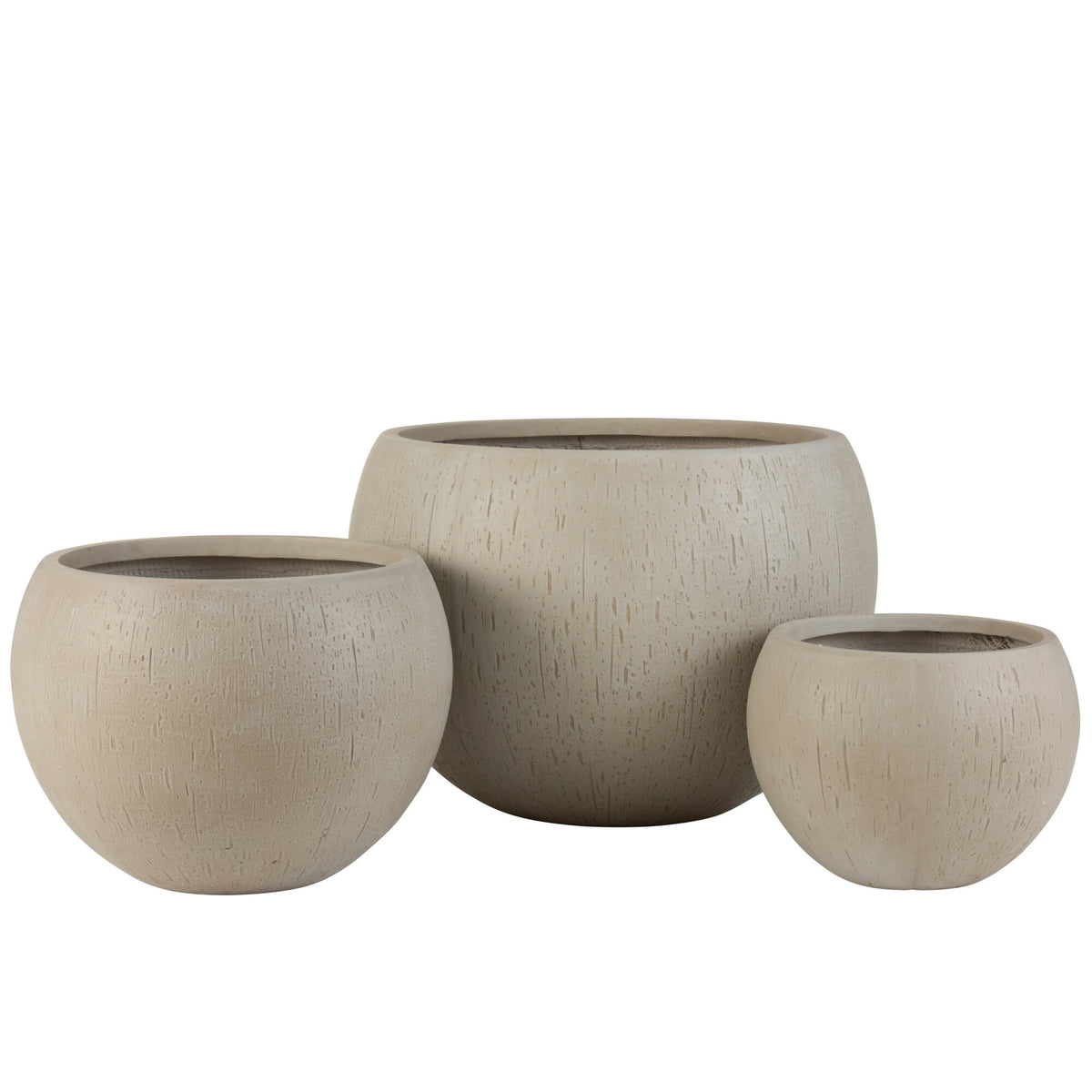 Lot de 3 pots de fleurs ronds en argile beige J-Line