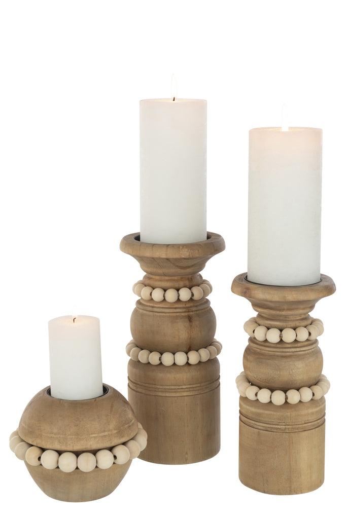 Candle Holder Pila Pinewood/Metal Natural Large - Kandelaar - J-Line - livinglovely.nl
