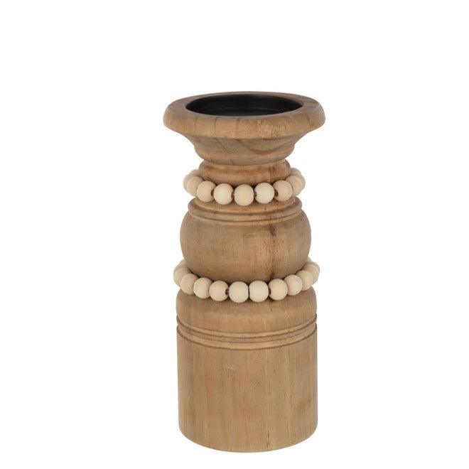 Candle Holder Pila Pinewood/Metal Natural Large - Kandelaar - J-Line - livinglovely.nl