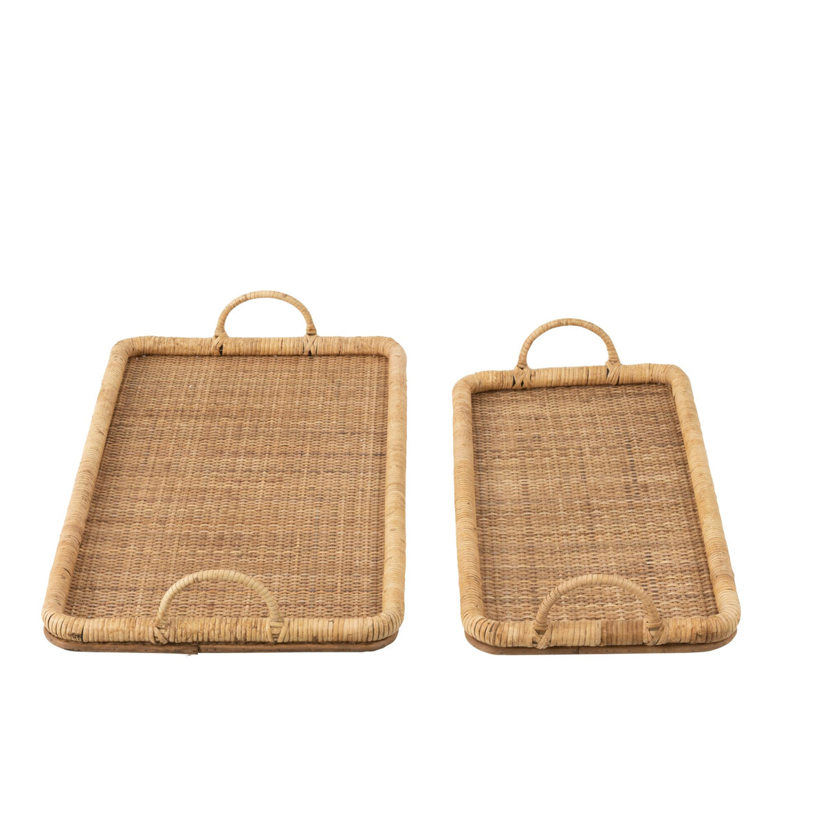 Plateaux rectangulaires en rotin/métal naturel, lot de 2, J-Line