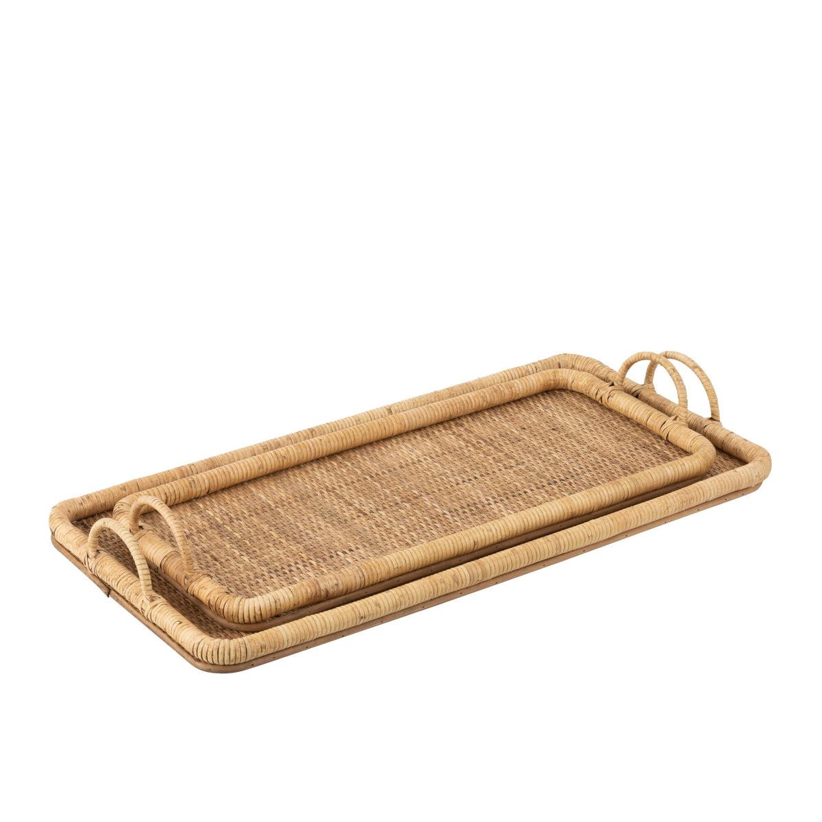 Plateaux rectangulaires en rotin/métal naturel, lot de 2, J-Line