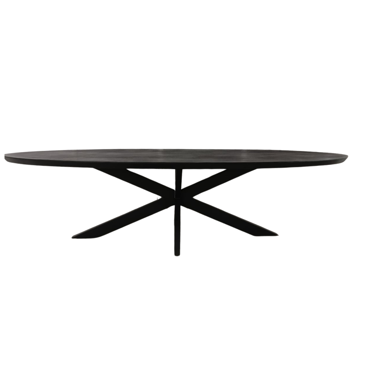 Eettafel Brandy Zwart van Starfurn vanuit een andere hoek, ovaal blad van 160 cm
