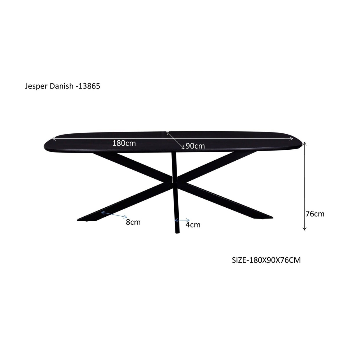Afmetingen Eettafel Jesper 180cm: L180cm x B90cm x H76cm