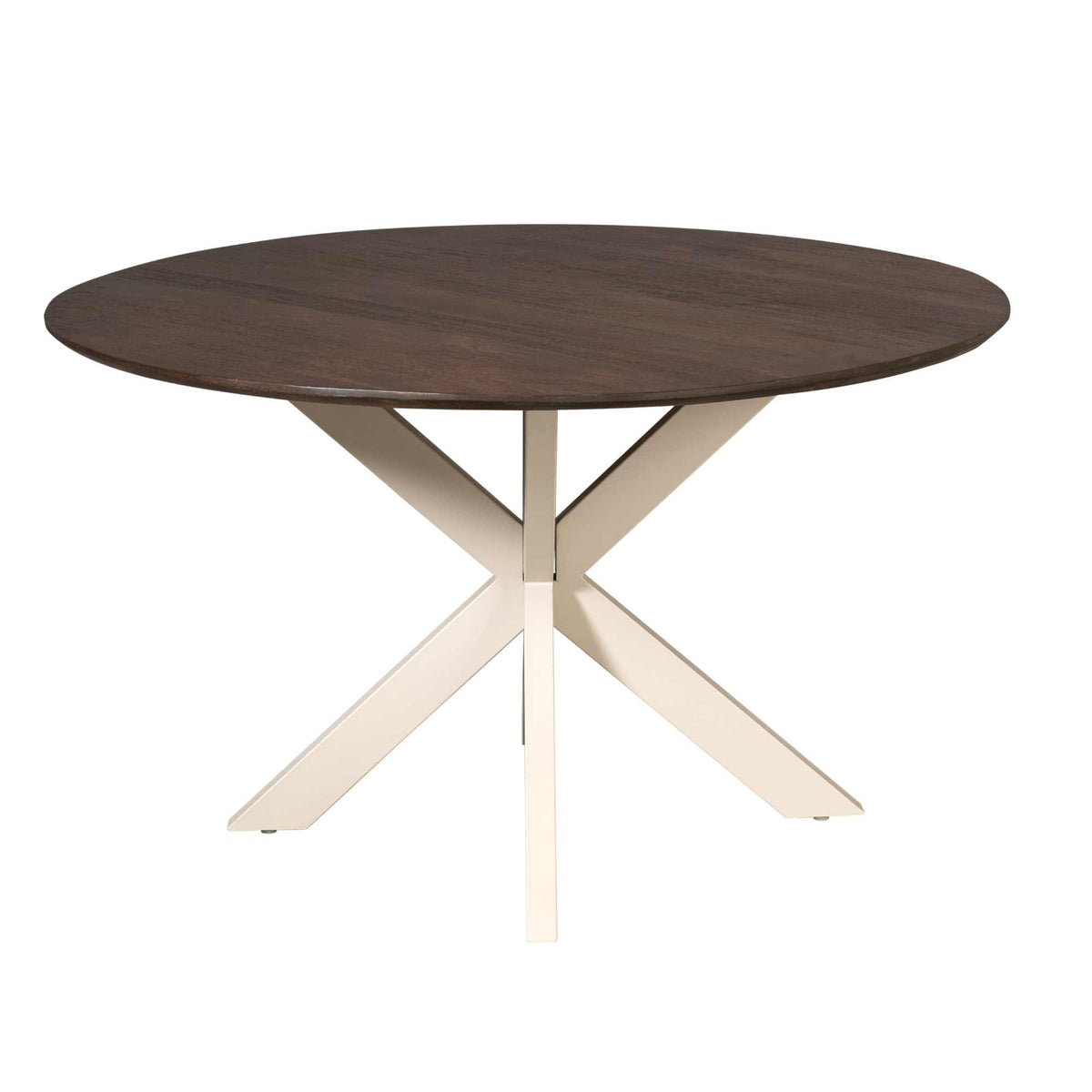 Eettafel Madison 130cm met zandkleurige poot van Starfurn schuin van voren gezien