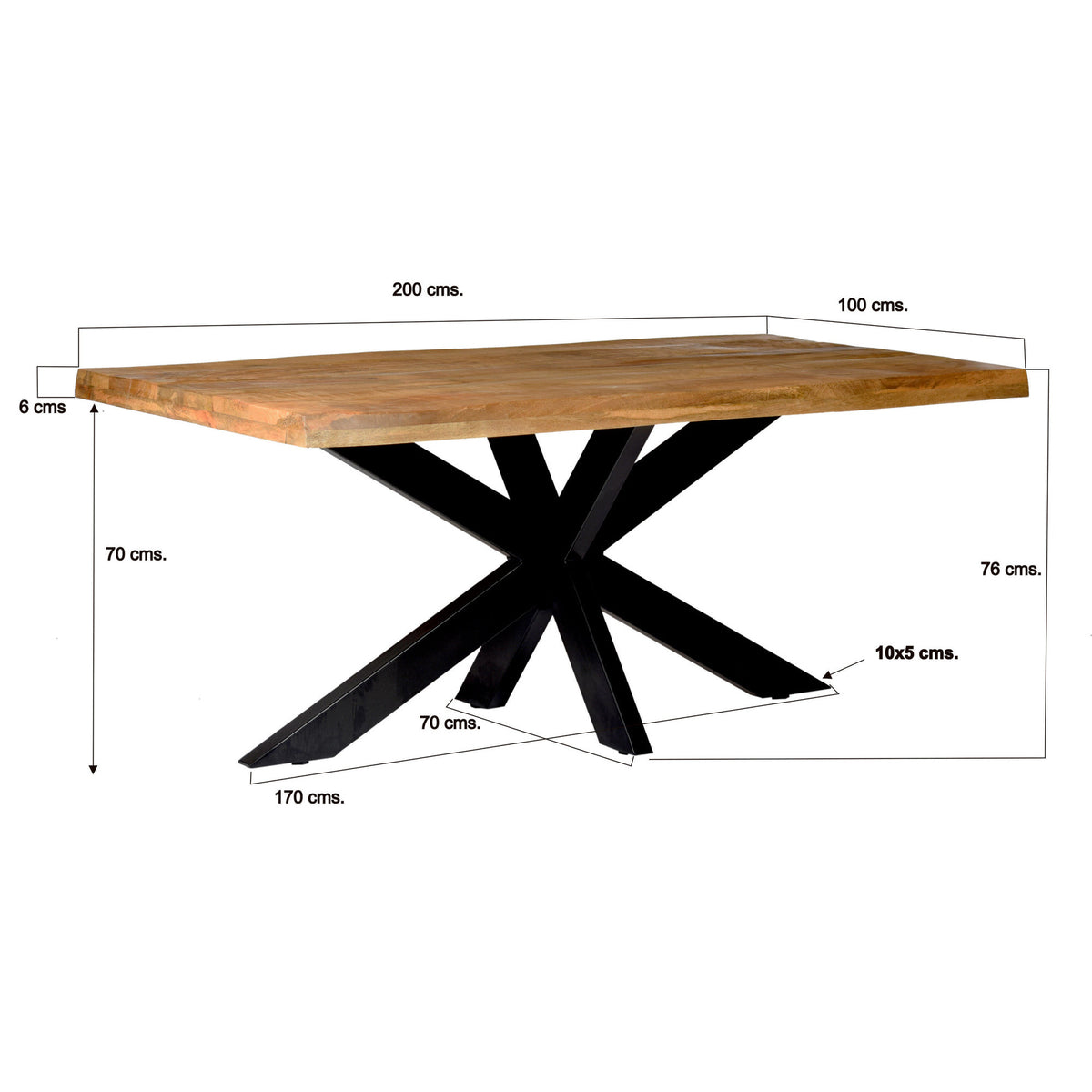 Nairobi Tree Top eettafel Naturel van Livingfurn, afmetingen L180cm x B90cm x H76cm