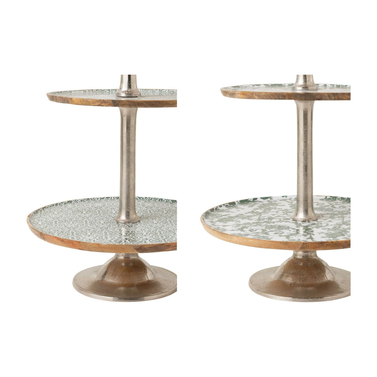 Étagère 3 niveaux en bois de manguier vert/blanc, lot de 2 J-Line