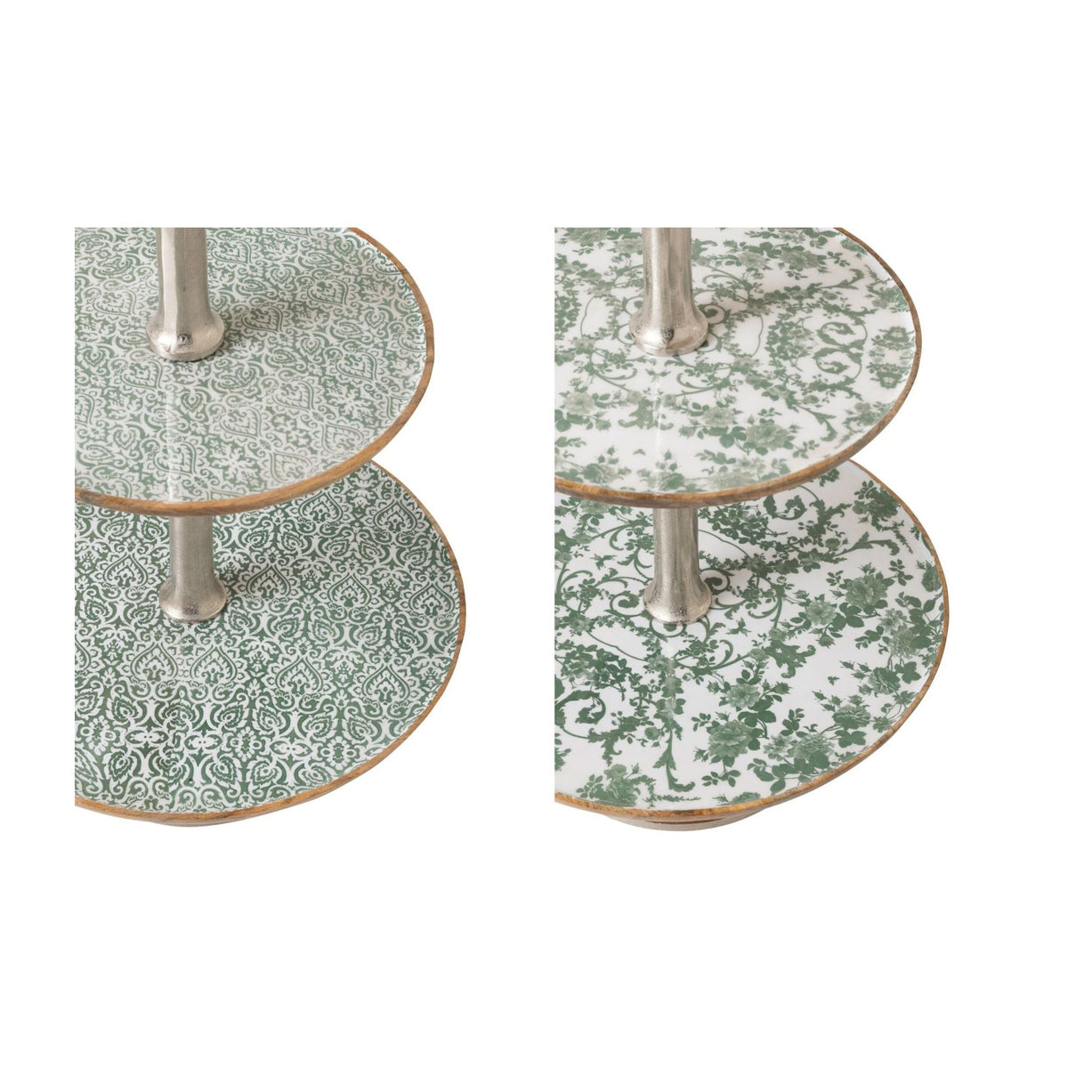 Étagère 3 niveaux en bois de manguier vert/blanc, lot de 2 J-Line
