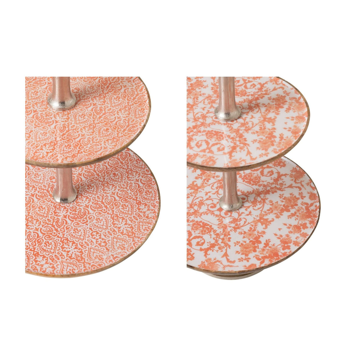 Étagère 3 niveaux en bois de manguier orange/blanc, lot de 2 J-Line