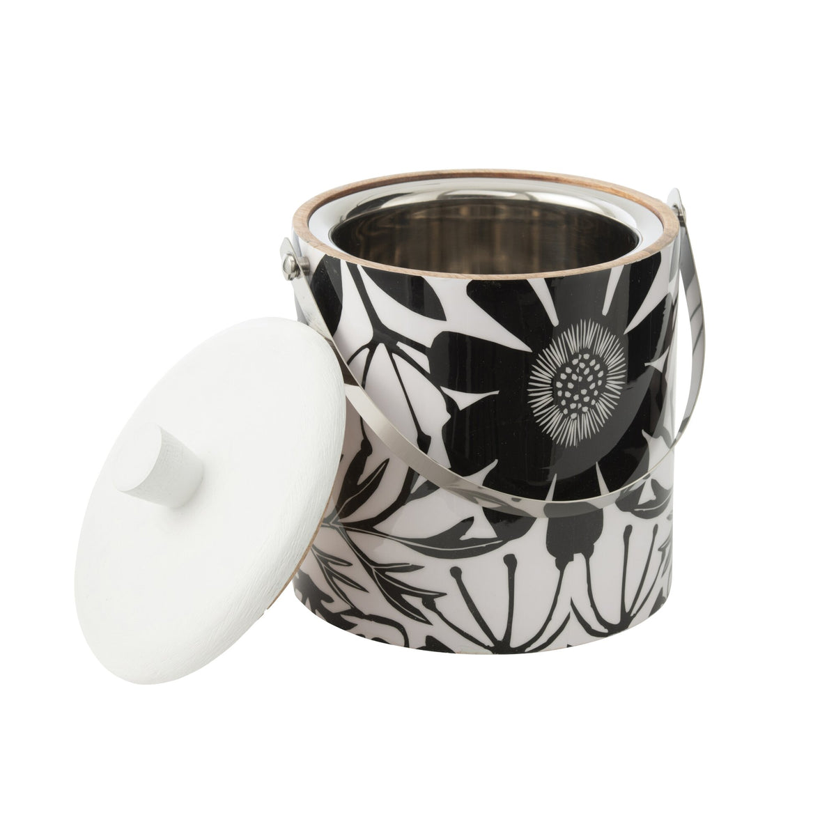 Seau à glace Fleurs Bois de manguier Noir/Blanc J-Line