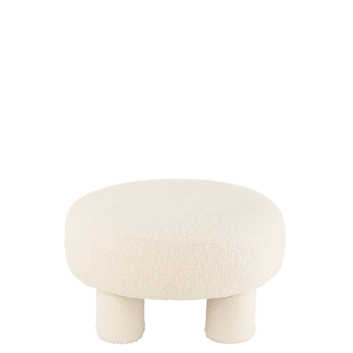 Tabouret J-Line rond en bouclé teddy blanc avec pieds J-Line