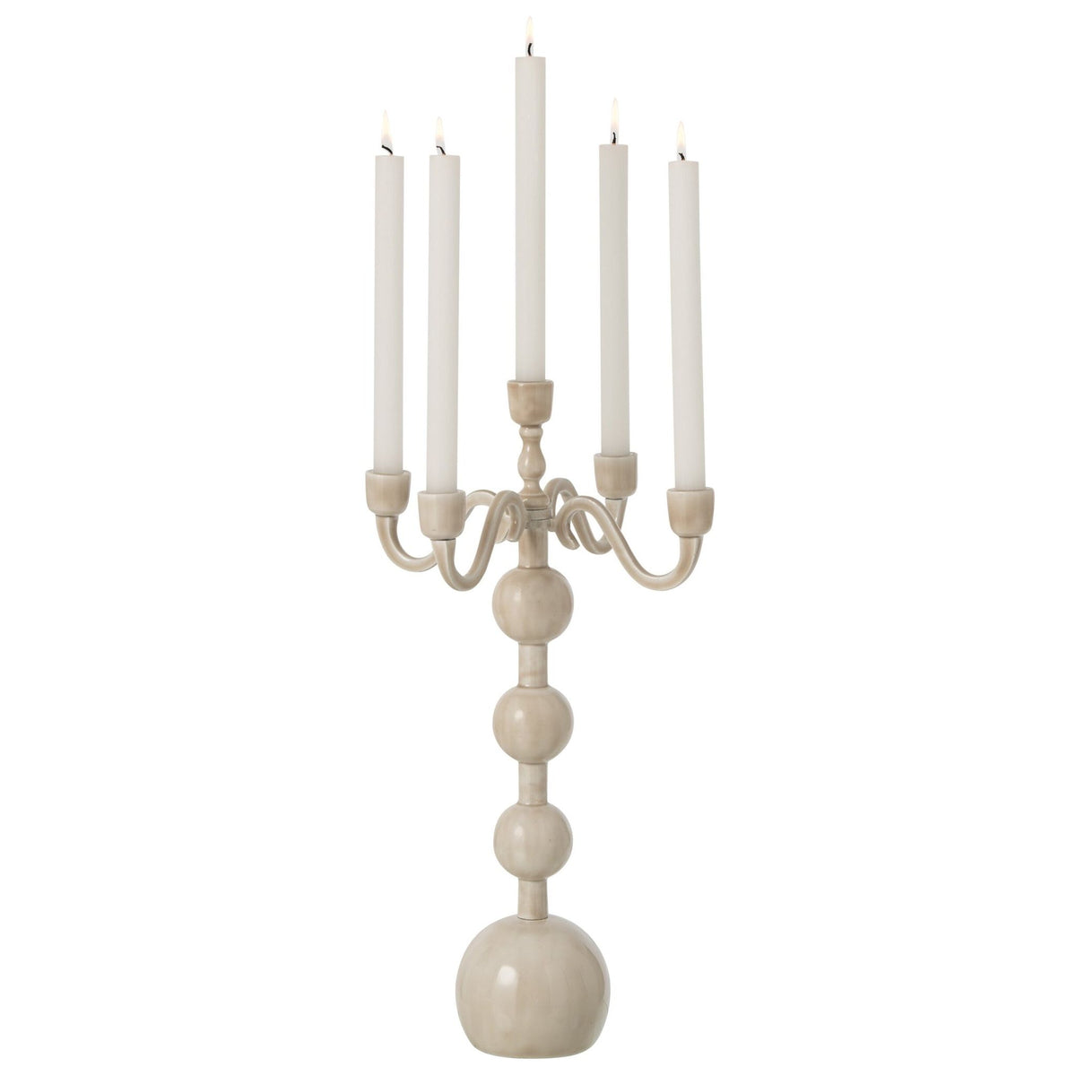 Bougeoir 5 branches boule aluminium beige clair Large J-Line