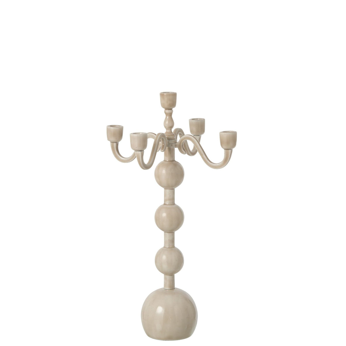 Bougeoir 5 branches boule aluminium beige clair Large J-Line