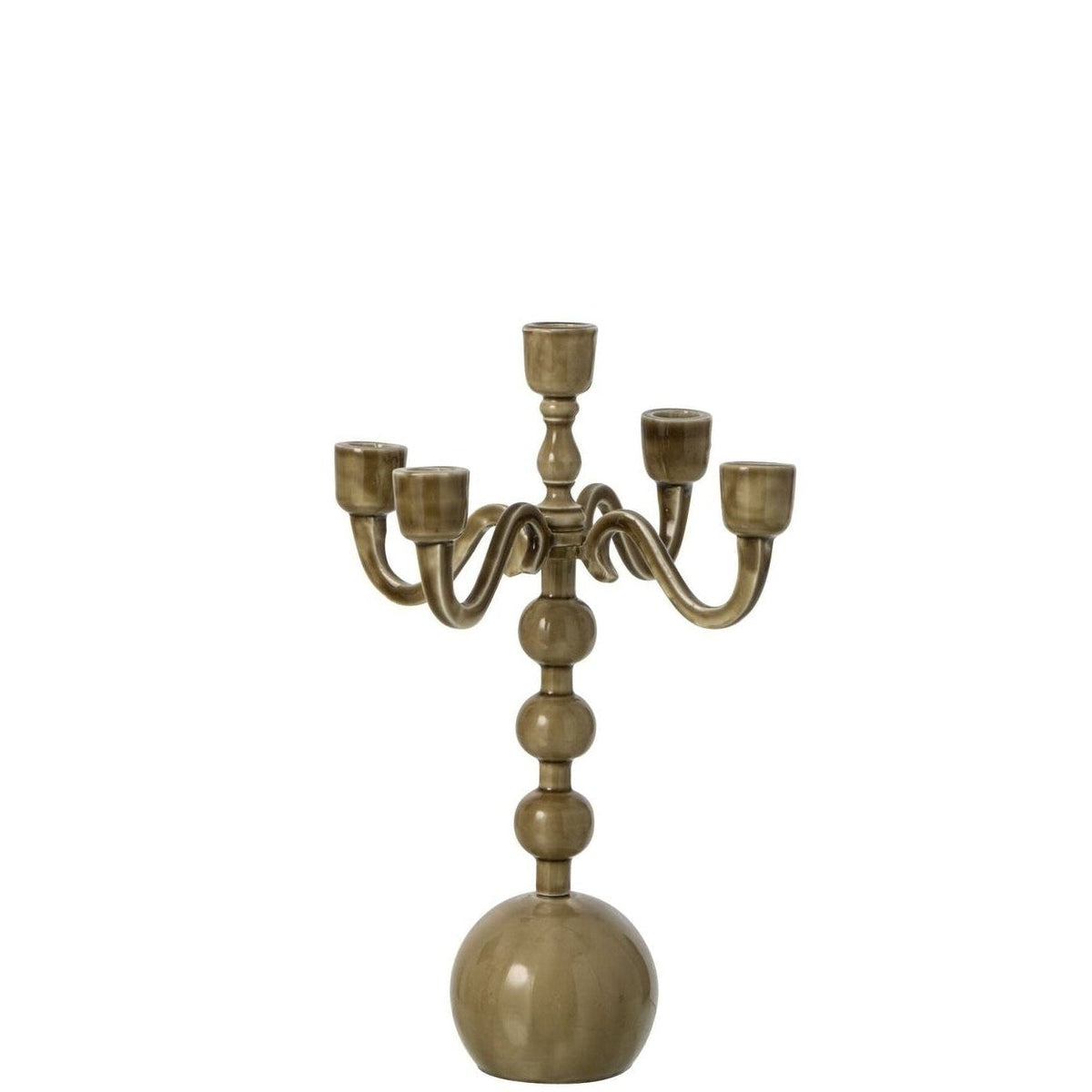 Bougeoir 5 branches boule aluminium vert olive J-Line