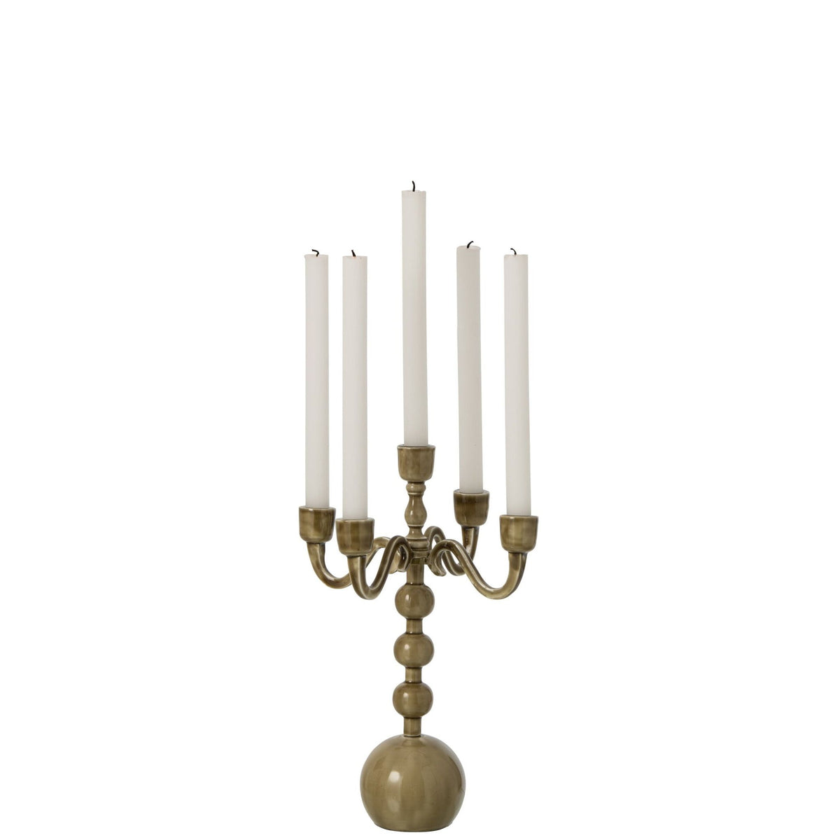 Bougeoir 5 branches boule aluminium vert olive J-Line