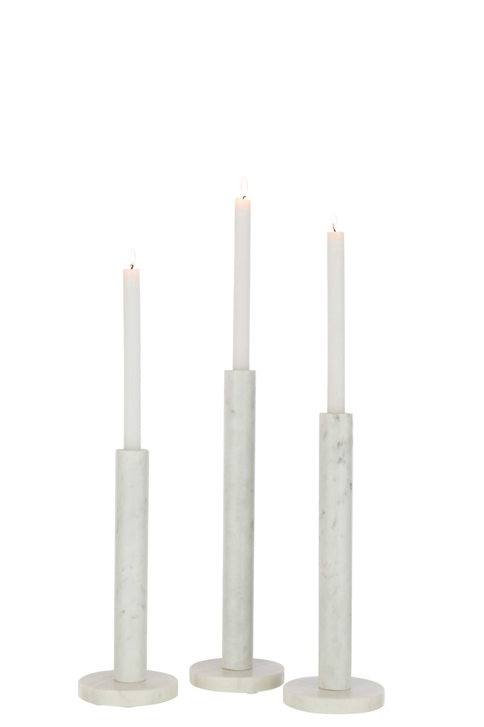 Kaarshouder Marmer Wit set van 3 - Kandelaar - J-Line - livinglovely.nl