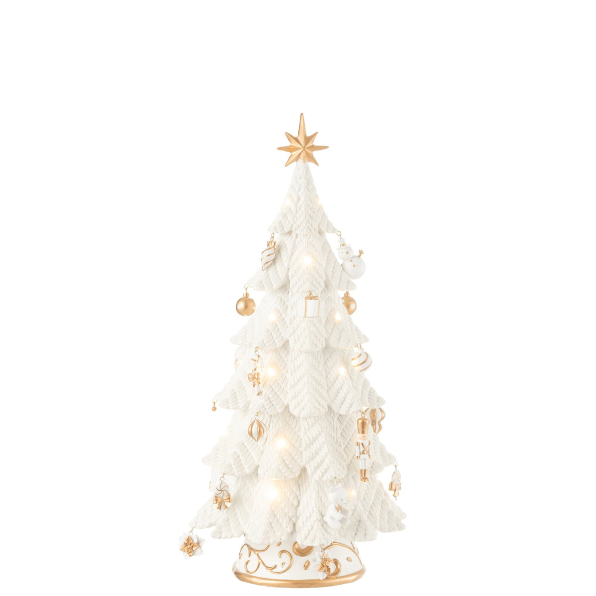 Sapin de Noël Ornements LED Résine Blanc/Or Petit H51,5cm j-Line