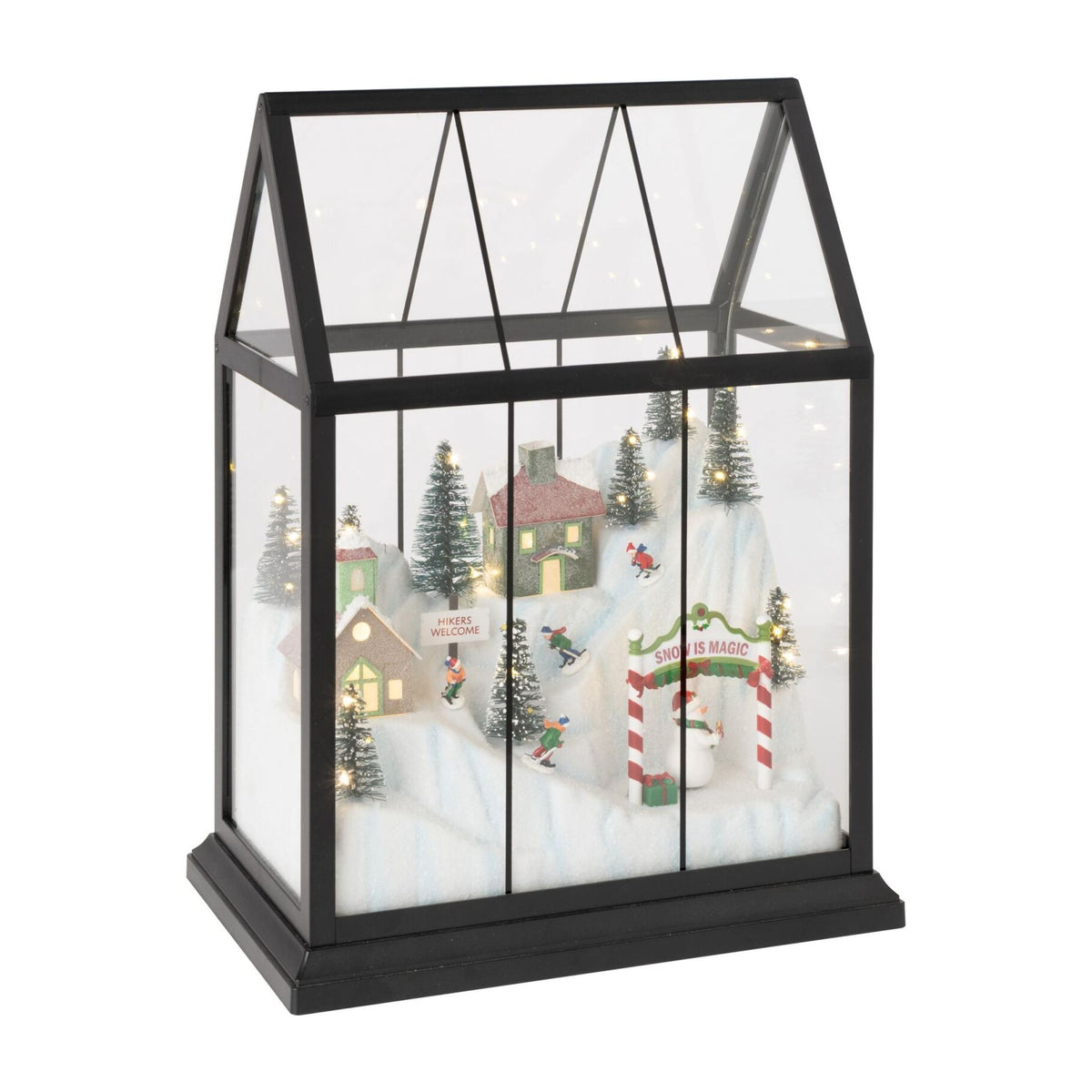 Village de Noël en verre LED multicolore moyen – ligne J
