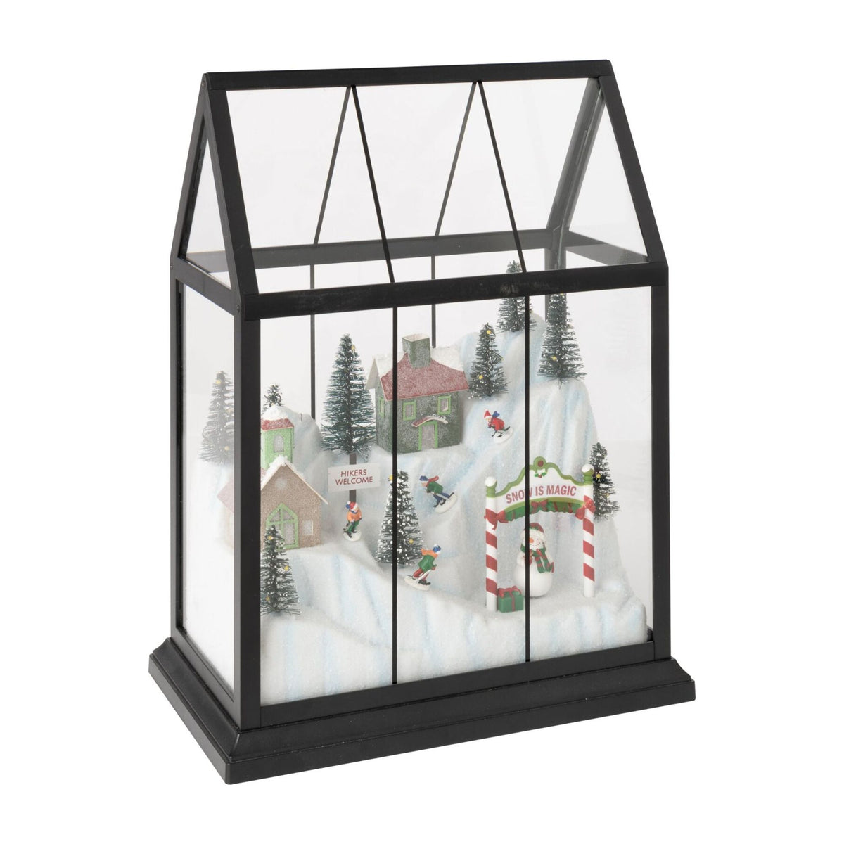 Village de Noël en verre LED multicolore moyen – ligne J