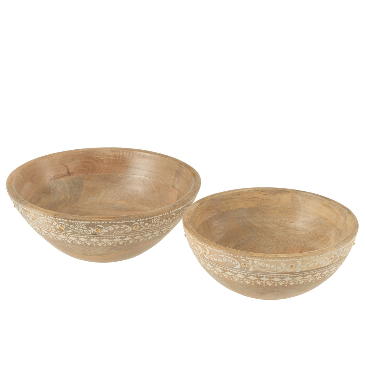 Bols à Perles Bois de Manguier Naturel/Blanc Lot de 2 J-Line