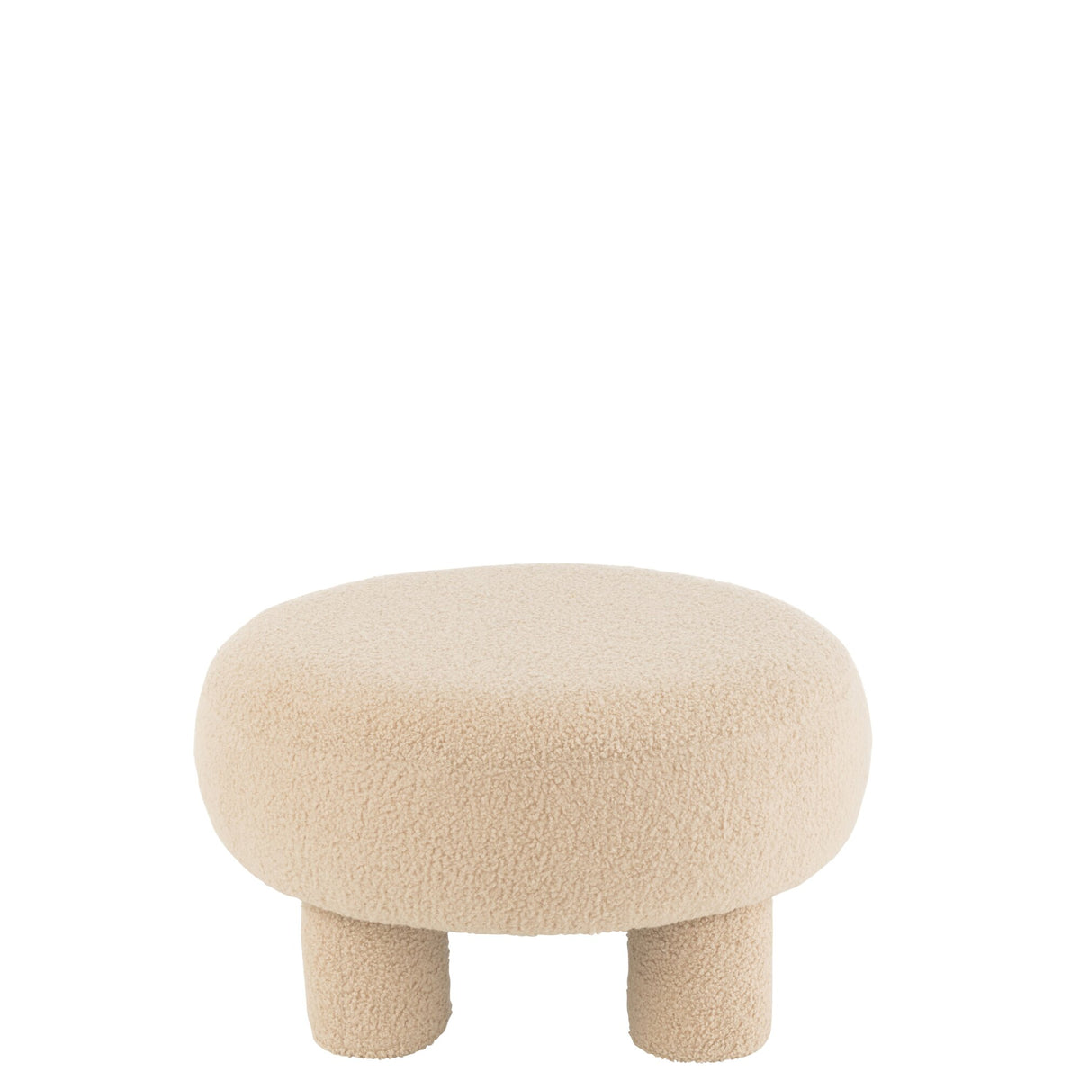 Tabouret Rond Pieds Teddy Bouclé Beige Chaud J-Line