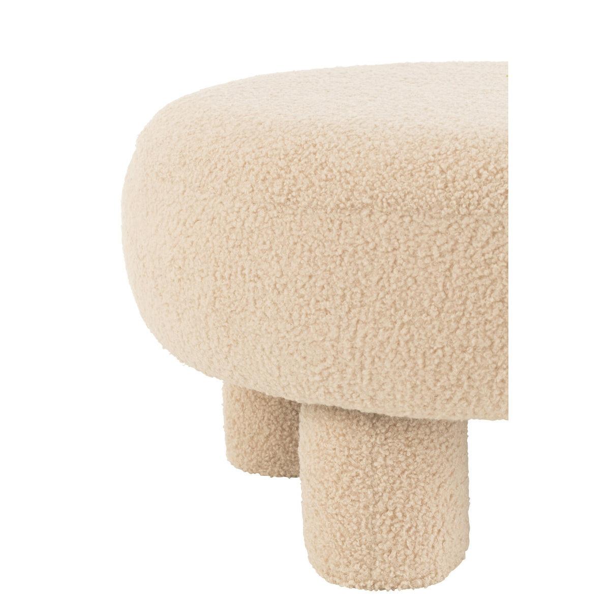Tabouret Rond Pieds Teddy Bouclé Beige Chaud J-Line
