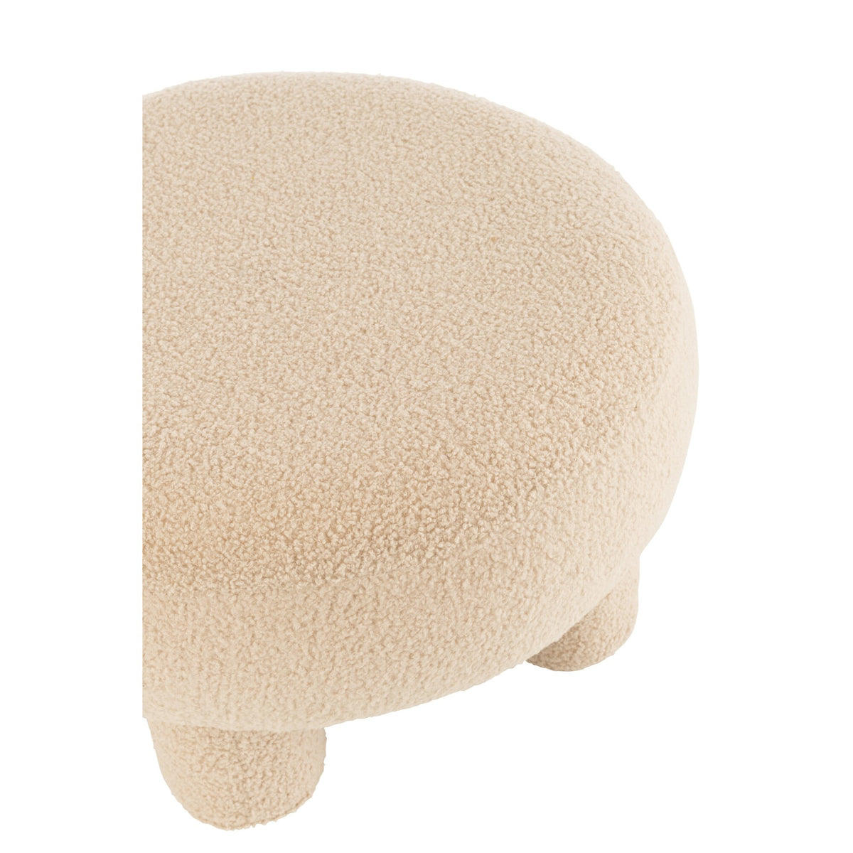 Tabouret Rond Pieds Teddy Bouclé Beige Chaud J-Line