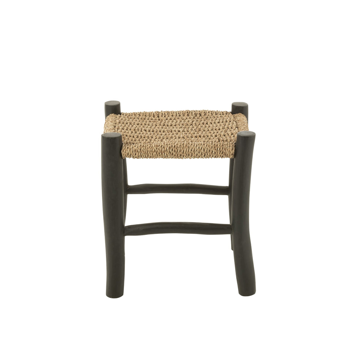 Tabouret Carré Bois de Teck/Jute Noir/Naturel