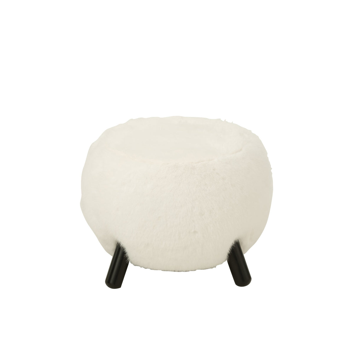 Tabouret blanc avec pieds en bois et aspect fourrure douce J-Line