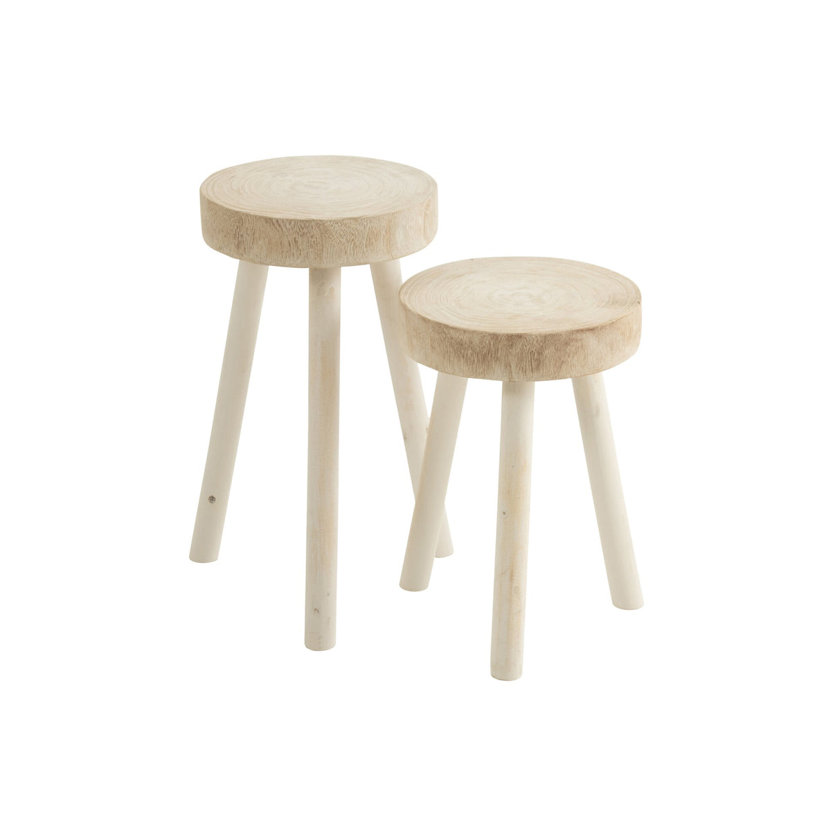 Tabourets en bois de paulownia blanc, lot de 2 J-Line