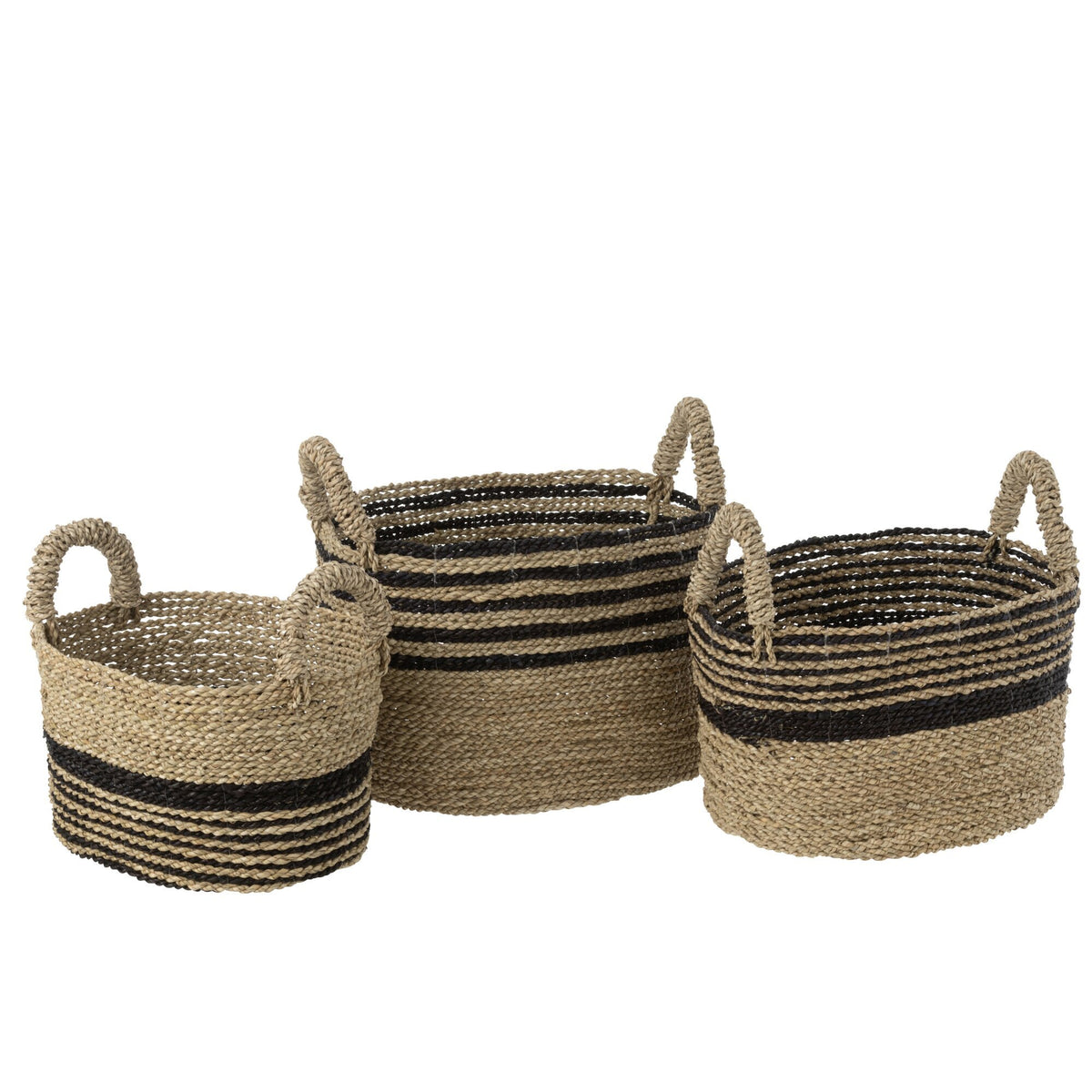 Paniers Aline en raphia noir/naturel, lot de 3 J-Line