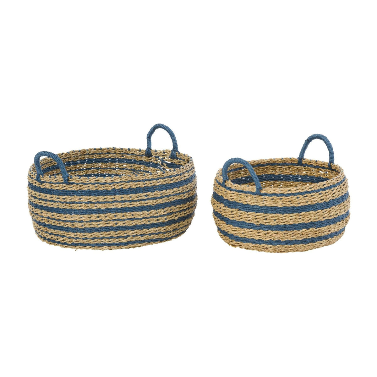 Paniers en papier rayé Naturel/Bleu Lot de 2 J-Line