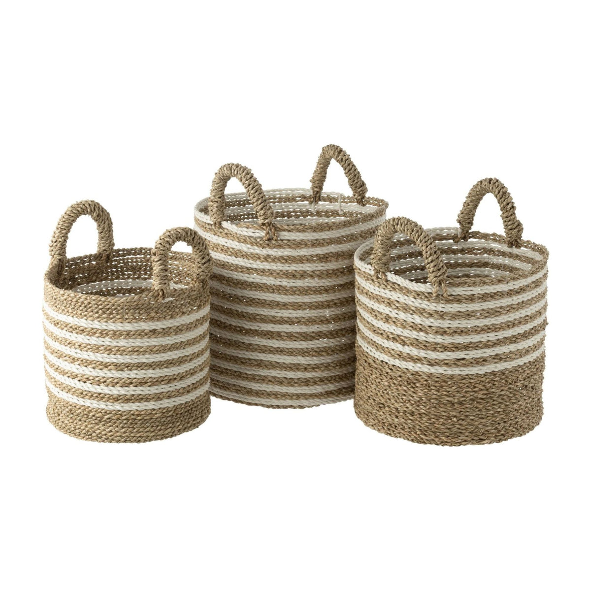 Paniers en raphia rayés blanc/naturel, lot de 3 J-Line