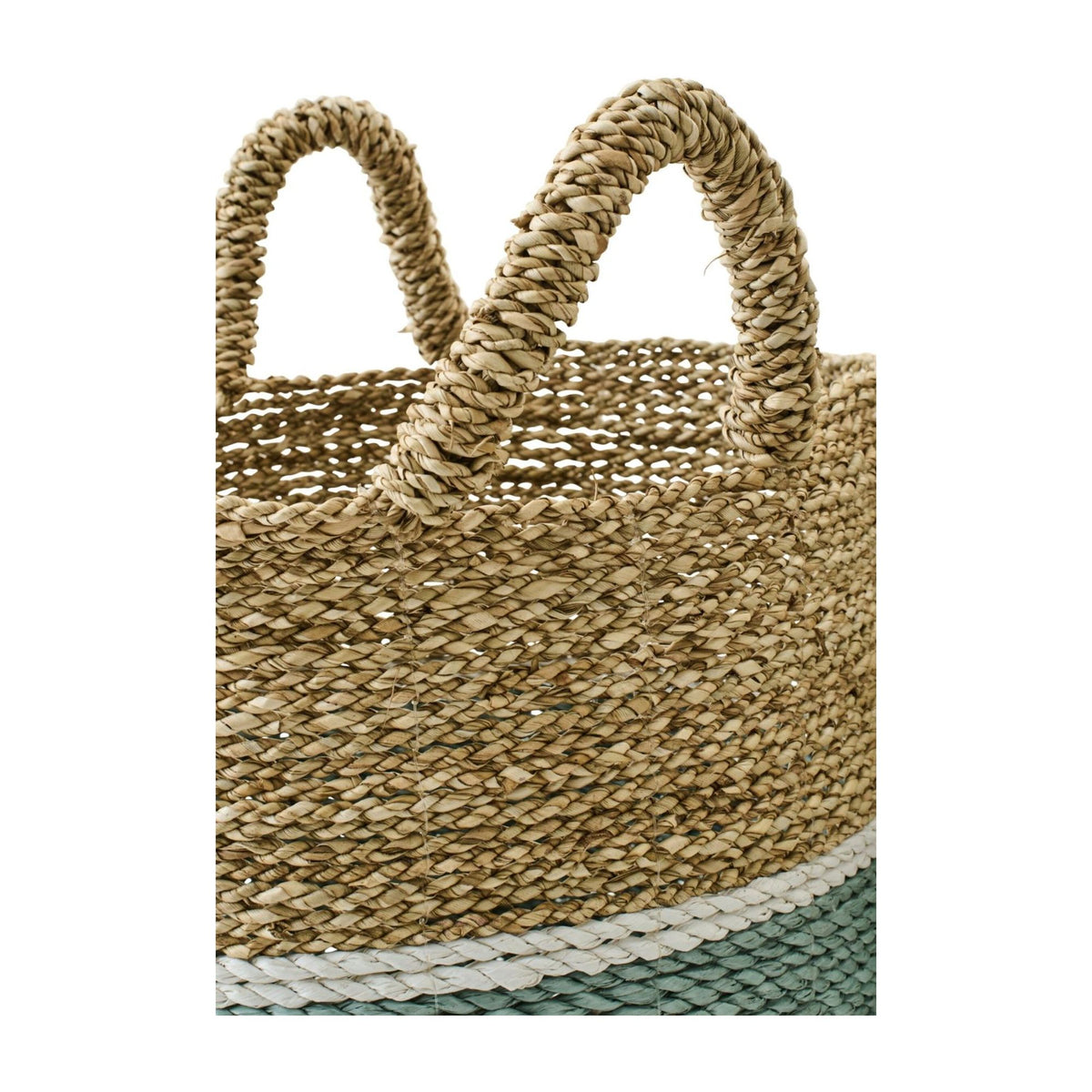 Paniers en jonc de mer rayés naturel/turquoise, lot de 3 J-Line